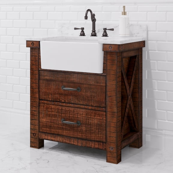 Water Creation Paisley 30" Wood Single Bathroom Vanity in Brown & White