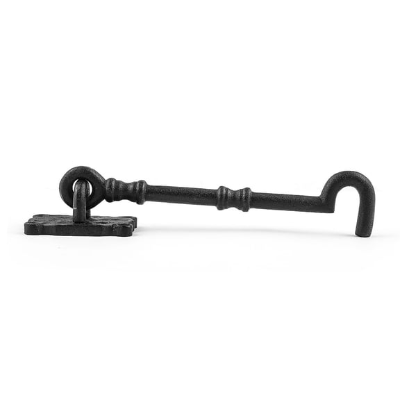 Renovators Supply Black Cabin Hook Eye Latches 7.3" L Decorative Wrought Iron Privacy Hook Latch for Kitchen Cabinet, Sliding Barn Door or Gates w/Screws
