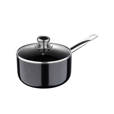 Prochef by Bergner - 3.5 Qt Cast Aluminum Non Stick Sauce Pan with Vented Glass Lid  3.5 Quarts  Black