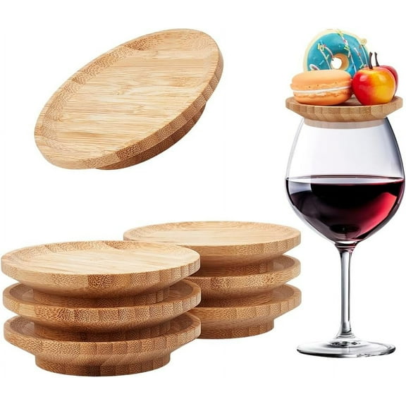 8Pcs Wine Glass Charcuterie Topper 4 Inch Bamboo Wine Glass Topper Lids for Wine Glasses Wine Glass Topper Appetizer Plates for Family Gatherings Bars Restaurants