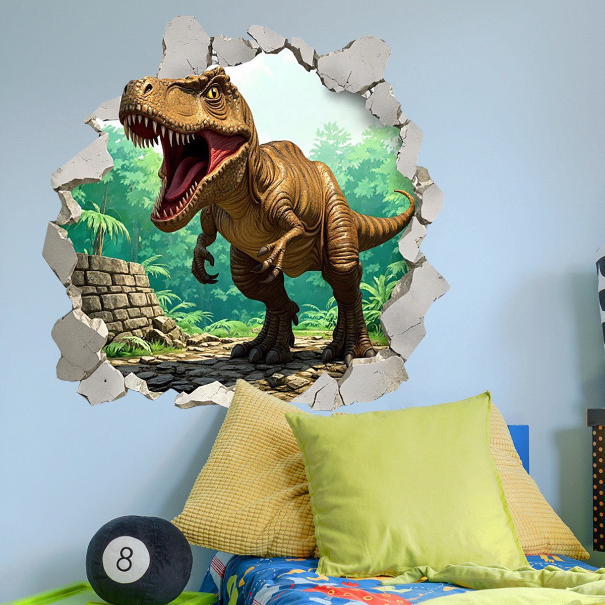 3D Dinosaur Wall Decals Break Through Large Dino Jungle Dinosaur Wall Stickers Peel and Stick Wall Art Decals for Boys Kids Bedroom Baby Nursery Playroom Classroom Decor