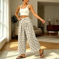 thumbnail image 5 of acuever Women Summer Boho Cotton Linen Polka Dot Pants Beach Elastic Waist Palazzo Wide Leg Barrel Pants Casual Lounge Trousers with Pockets, 5 of 6