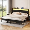 thumbnail image 3 of Kbun King Size Platform Bed Frame with Wood Headboard, Metal Bed Frame with LED Light, Heavy Duty Steel Slat Supported Full Bed Frames, No Box Spring Needed, Black, 3 of 8