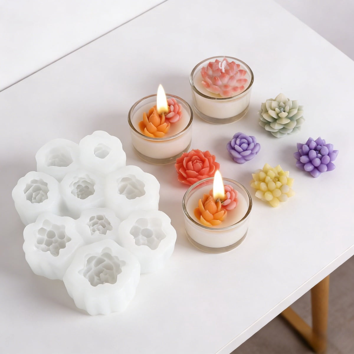2 Piece Succulent Scented Candle Silicone Molds – 18 Cavity Flower Resin Molds, 3D Cactus Candle Molds, Perfect for Scented Candles, Soap, Wax, Resin Pouring, and Soap Cake Dessert Mousse Molds.