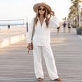 thumbnail image 5 of Linen Two Piece Sets for Women V Neck Zipper Matching Sets Loungewear Fall Travel Outfits Fashion 2026 ,2XL, 5 of 7