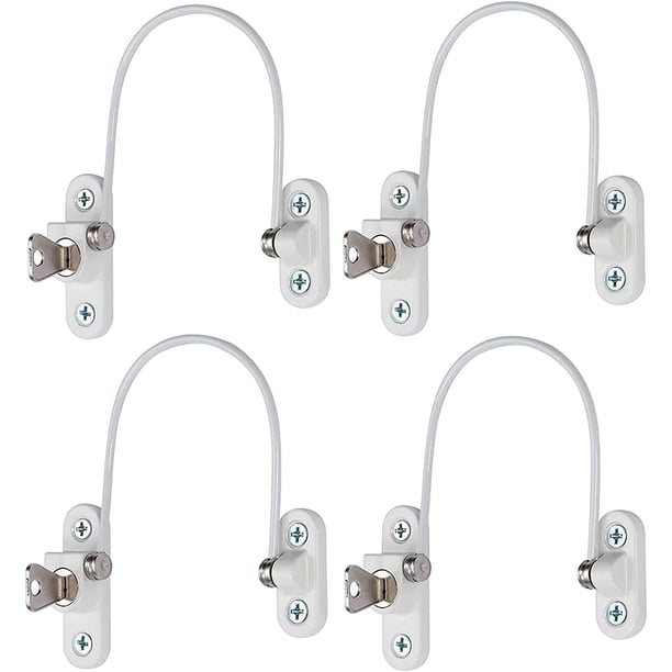 Cerradura de seguridad para ventana de 4 piezas, cerradura de puerta de seguridad para ventana con llave para niño bebé, cerradura de cable antirrobo, restrictor de puerta corrediza, ventana de acero inoxidable con tornillos (blanco) Rojo Verde