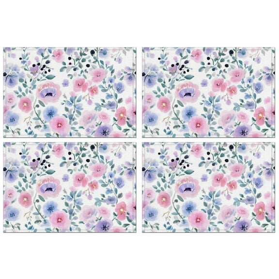 Pioneer Flower Floral Print Pattern Summer Placemats Table Placemats Set Of 4-Linen Kitchen Washable Placemats Table Mats 12x18 Inch Non-Slip Heat Resistant