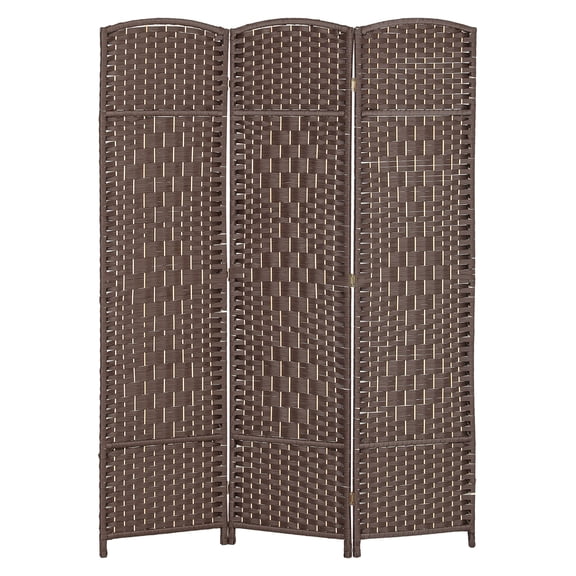 Room Divider 6ft Tall, 3 Panel Folding Privacy Screen - Wood Frame & Woven PP, Freestanding Partition for Home Office, Living Room - Brown