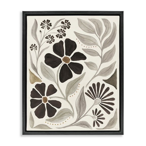 Stupell Industries Curving Boho Plants Botanical & Floral Painting Black Floater Framed Art Print Wall Art, 17 x 21