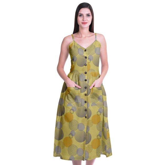 Moomaya Printed Cotton Casual Spaghetti Strap Dress Flared Maxi Summer Dresses For Women