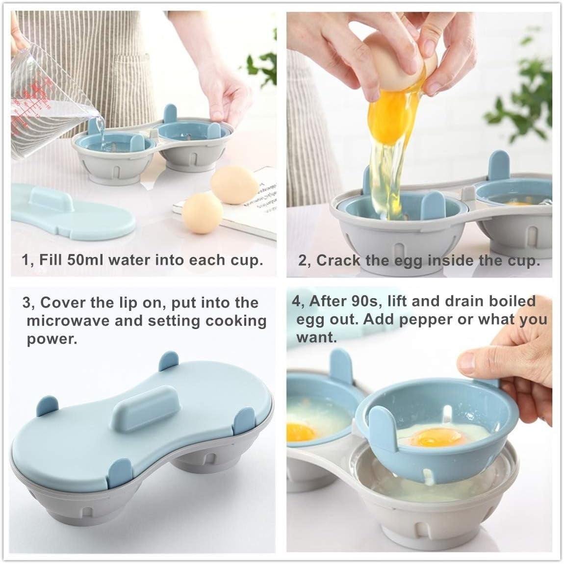 Egg Poacher Microwavable, Egg Steam with Measure Cup Dishwashable, Egg Maker Poached Egg Steamer Kitchen Gadget