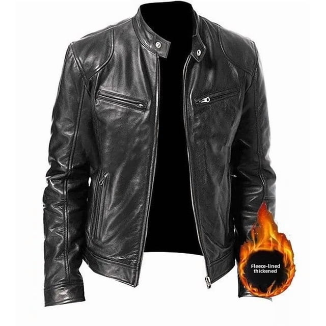 Southern Winter Warm Button Fashion Motorcycle Men's Multi-Pocket PU Jacket Stand Collar Zipper Open Cardigan Leather Jacket