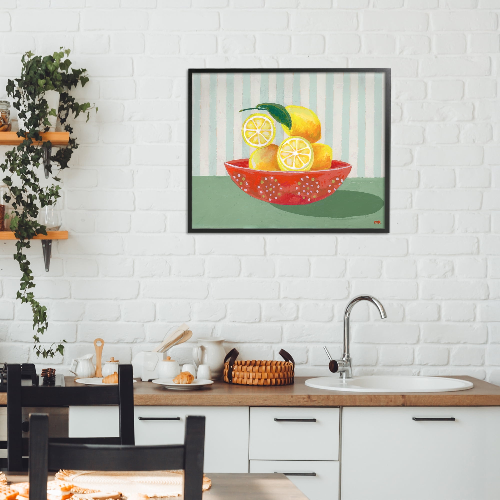 Stupell Industries Sunny Lemons in Red Bowl Black Framed Giclee Art, design by Rachael Reese