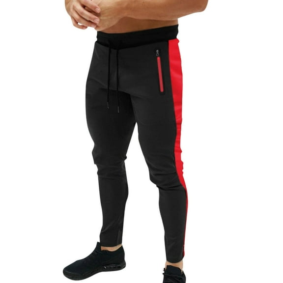 YMNXA Men's Sweatpants Drawstring Elastic Waist Color Block Straight Fit Comfortable Soft Trousers Joggers With Pockets For Daily Wear,Black,L