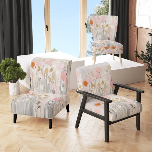 Designart "Pink blossom Garden" Pink Abstract Botanicals Upholstered Accent Chair - Modern Arm Chair For Bedroom