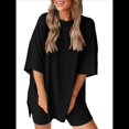 thumbnail image 2 of Traje Casual de Dos Piezas para Mujer, Camisa Holgada de Verano, Pantalones Cortos de Ciclismo, Ropa de Viaje para el Aeropuerto. Negro M, 2 of 7