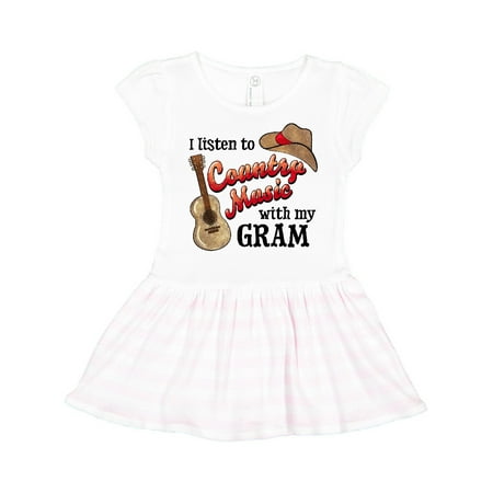 

Inktastic I Listen to Country Music with my Gram Guitar and Hat Gift Toddler Girl Dress