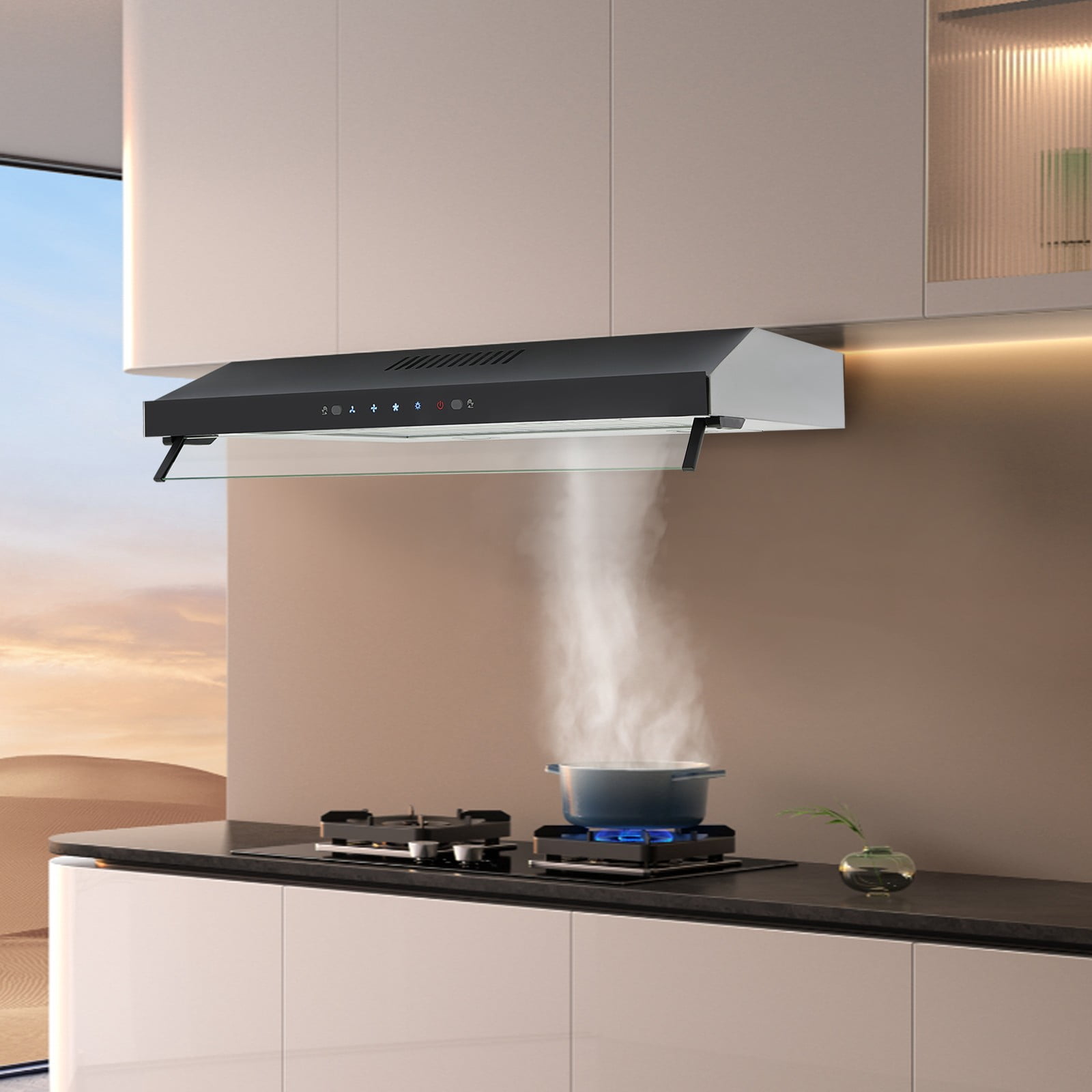 Range Hood, 30 Inch Under Cabinet Range Hood, 900CFM Kitchen Range Hoods, Stainless Steel Hood Vent Hoods with 3 Speeds Exhaust Fan, LED Lights, Baffle