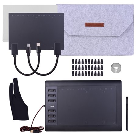 Irfora 10x6 Inch Professional Graphics Drawing Tablet 12 Express Keys with 8192 Levels Battery-Free Stylus/30pcs Nibs/Pen Clip/2pcs OTG Cable/Copy Film/Hand Feeling Film/Protective Bag/Glove Suppor