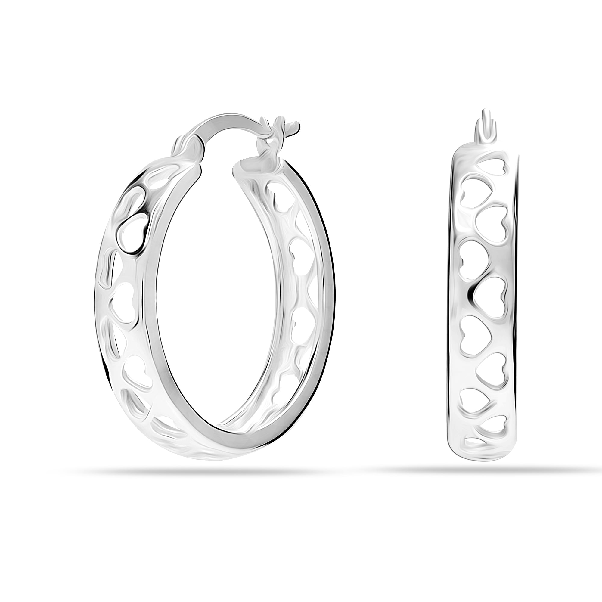 LeCalla 925 Sterling Silver Hypoallergenic Love Heart Click Top Filigree Hoop Earrings Jewelry for Women and Teen 24MM