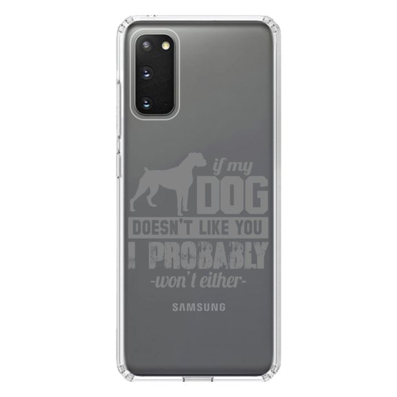 DistinctInk Clear Shockproof Hybrid Case for Galaxy S20 / S20 5G (6.2" Screen) - TPU Bumper Acrylic Back Tempered Glass Screen Protector - If My Dog Doesn't Like You I Won't Either