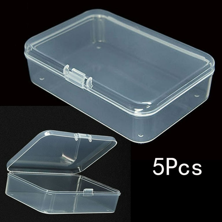 Fule 5 Pcs Clear Plastic Storage Containers Small Rectangle Bead Storage Box  Case with Hinged Lid for ID Card, Business Card, Jewelry, Pills, and Other  Small Items 