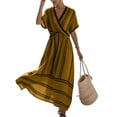 thumbnail image 2 of Women's Summer Maxi Dresses Plus Size V-Neck Short Sleeve Wrap Front Flared Striped Dress, 2 of 7