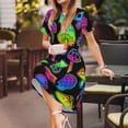 thumbnail image 3 of Fotbe Bright Mushrooms Vestido Largo de Moda para Mujer, Vestido Tipo Camiseta con Manga Corta y Estilo Casual a Rayas y Bloques de Color, 3 of 6