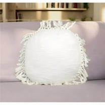 HomeRoots 529236 18 x 18 in. White Round Cotton Throw Pillow with Fringe