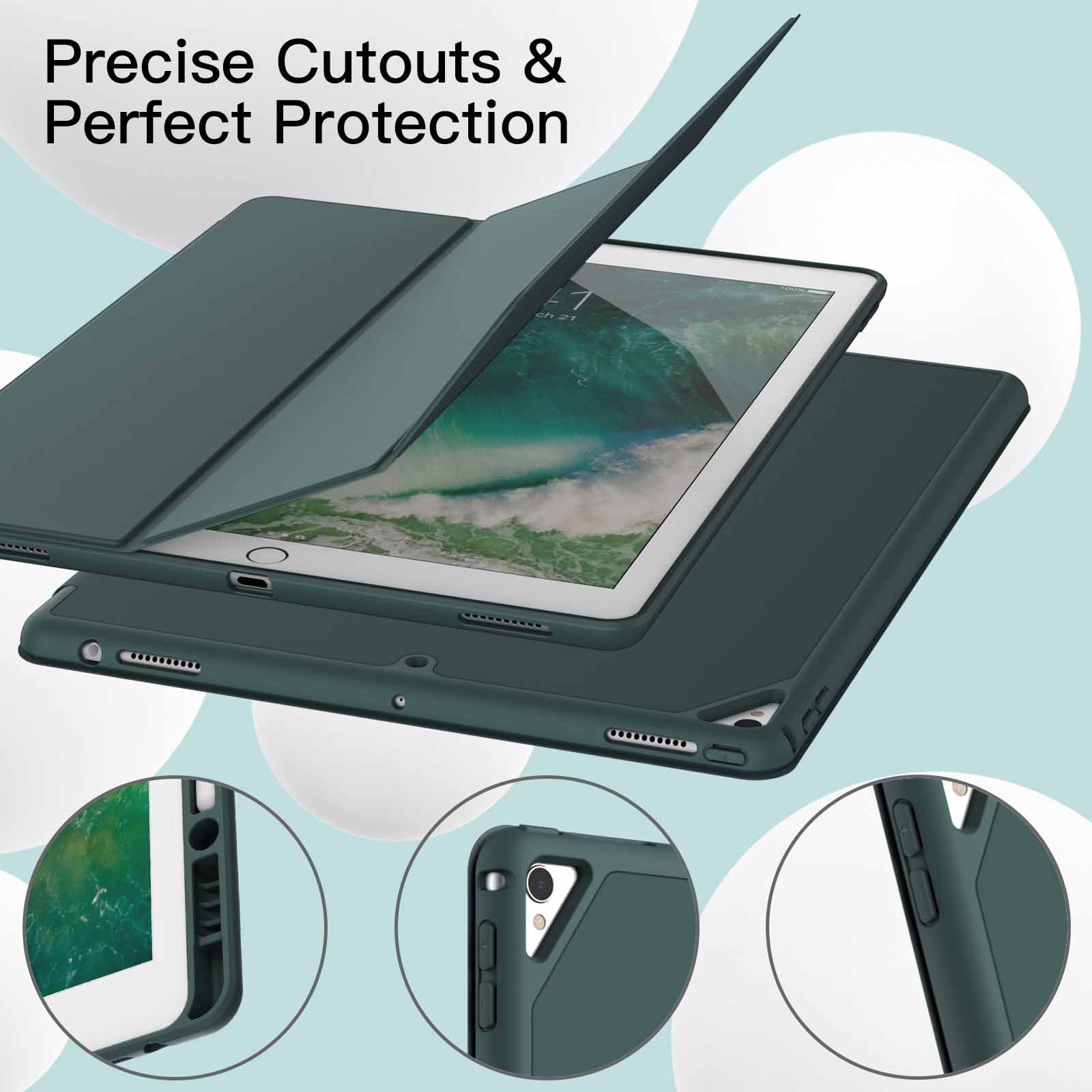 JETech Case for iPad Pro 12.9 Inch (2015/2017 Model, 1st/2nd Generation) with Pencil Holder, Slim Tablet Cover with Soft TPU Back, Auto Wake/Sleep (Misty Blue)