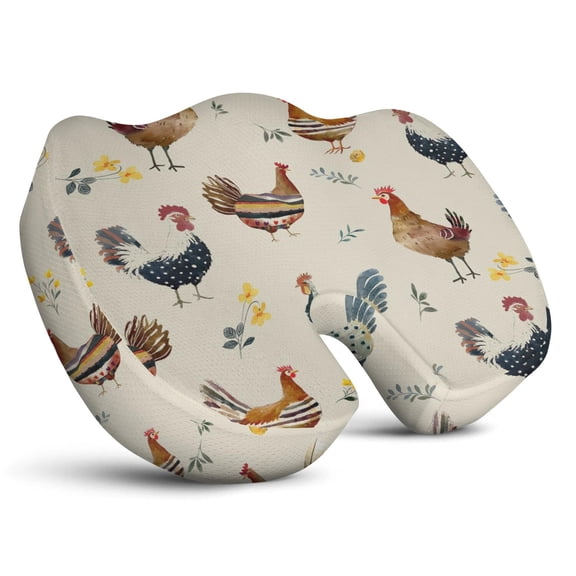 Premium Chickens Pattern Memory Foam Seat Cushion Ergonomic Chair Pad for Office Chair, Car, Airplane & Bleachers Sciatica, Tailbone Hip & Back Pain Relief - Chair Cushion for Long Office Workers.