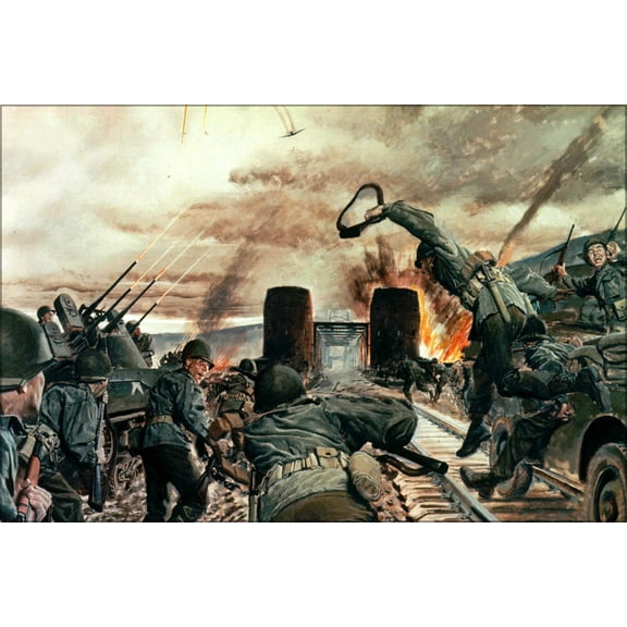 24"x36" Gallery Poster, Poster printed by the US Army commemorating the capturing of the Ludendorff Bridge at Remagen 1945