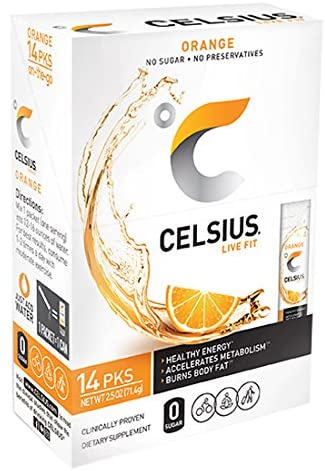 CELSIUS Orange On-the-Go Powder Stick Packs, Pack of 14