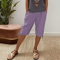 thumbnail image 3 of Cotton Linen Knee Length Shorts for Women Summer Casual Soft Lightweight Elastic Waist Straight Leg Shorts with Pockets, 3 of 8
