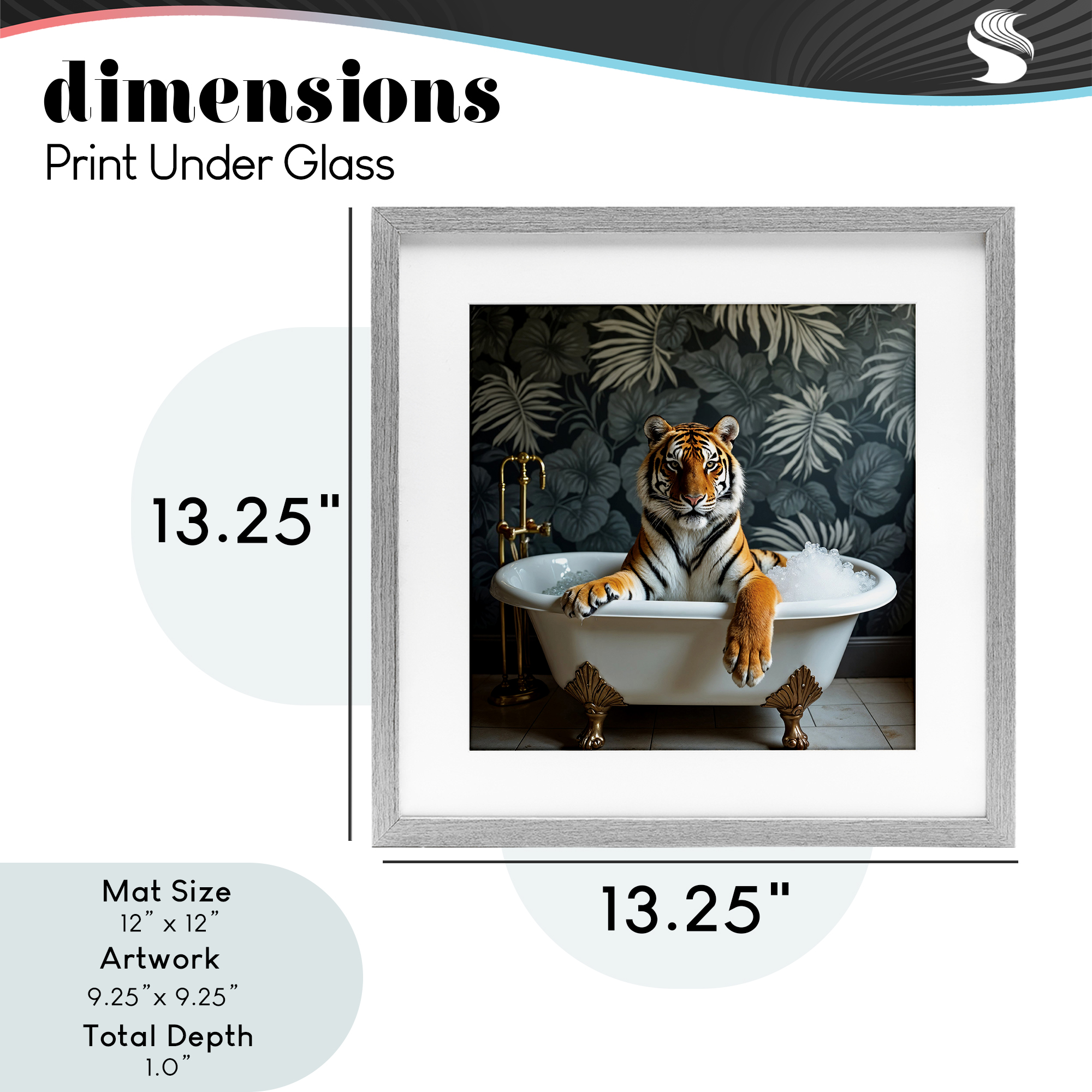 Tiger in Exotic Bubble Bath Gray Framed Print Under Glass, design by Lettered and Lined