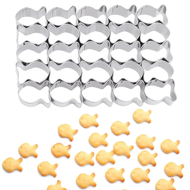Cortador de galletas Goldfish de acero inoxidable, 25 cavidades, antiadherente