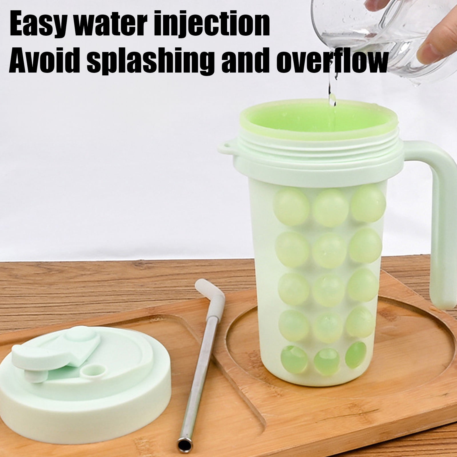 Cool and Refreshing Summer Relief Gadget Food-grade Silicone Ice Cubes Tray with Water Bottle Travel Cup and Straw Water Cup