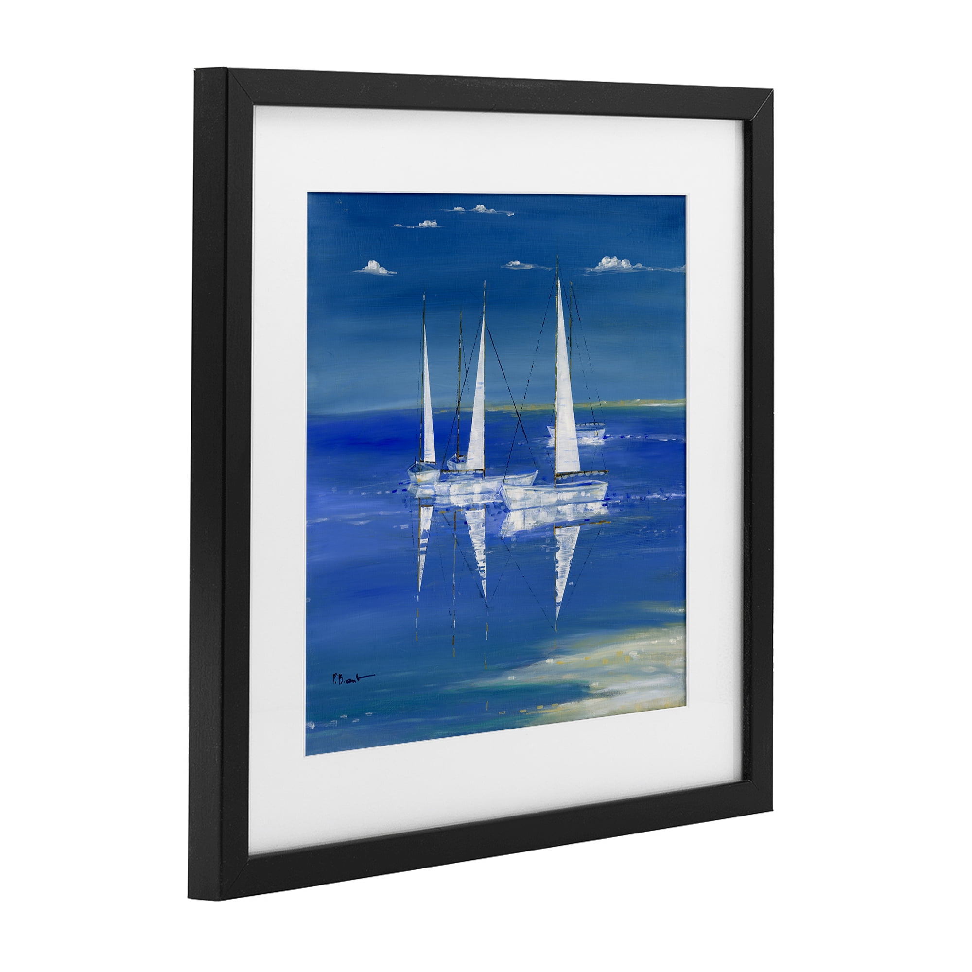 Stupell Industries Serenity Sailboats Reflected on Water Black Framed Print Under Glass, design by Paul Brent