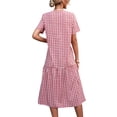 thumbnail image 2 of Gvmfive Women Summer Dress Plaid Print Short Sleeve Casual Loose Midi Dress, 2 of 3