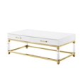 thumbnail image 6 of Inspired Home Alena Coffee Table 2 Drawers High Gloss Acrylic Legs Gold Stainless Steel Base Modern Design, White/Gold, 6 of 10