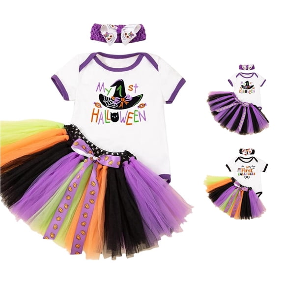 Afdoent Girls 3 Piece Outfit Cute Print Romper With Skirt Headband 3Pcs Clothes Sets For Party Outfits 12-24 Months