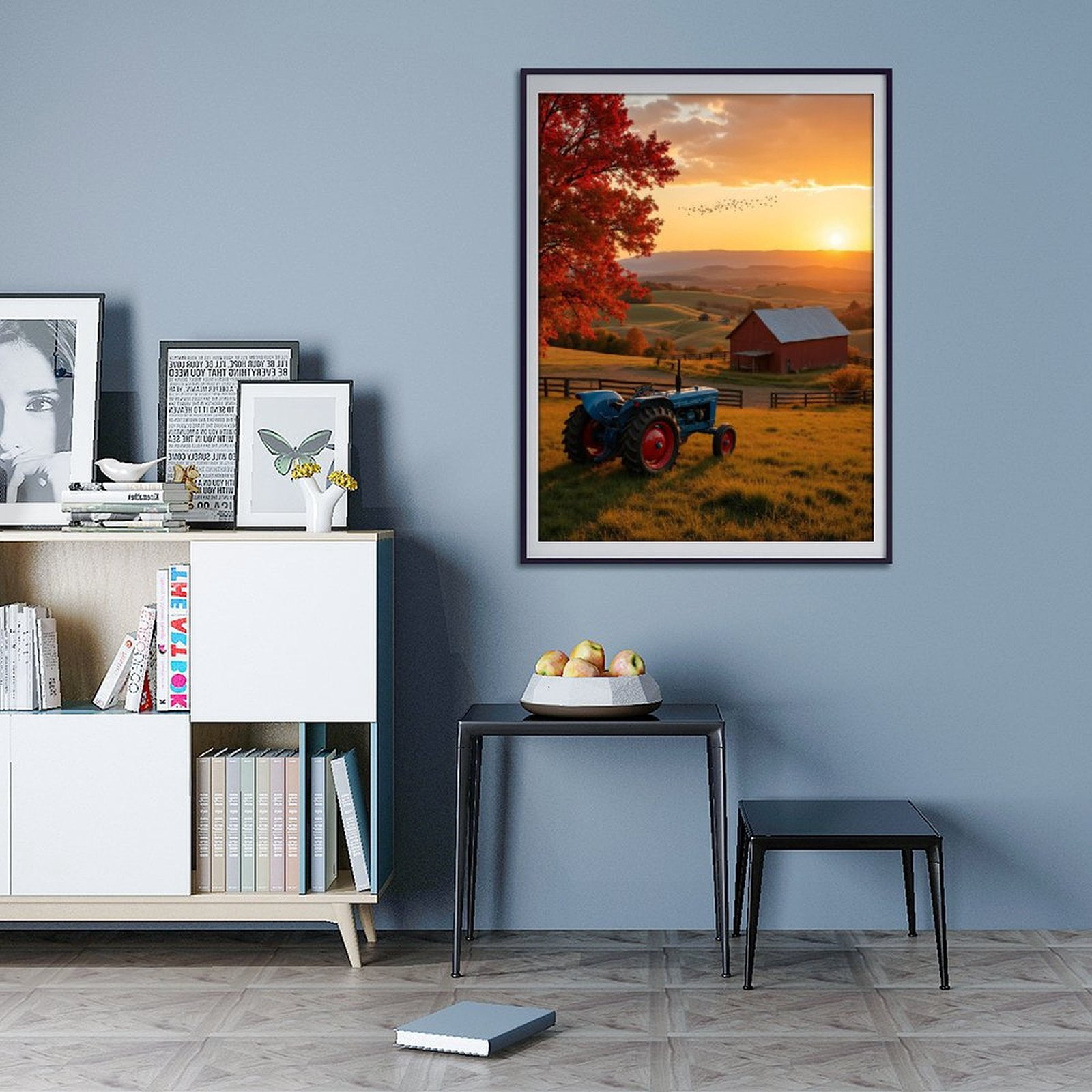 Diamond Art Kit for Adults, Sunset Tractor Autumn Farm Scene Diamond Painting for Adults Beginners, 5D DIY Diamond Art Painting Kits, Colorful Diamond Painting Craft for Home Decor 12x16