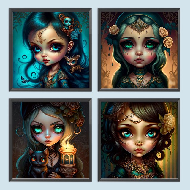 Conjunto de Pintura Diamante FLhrweasw 4 Piezas 5D DIY Elfo Chica Decoración del Hogar