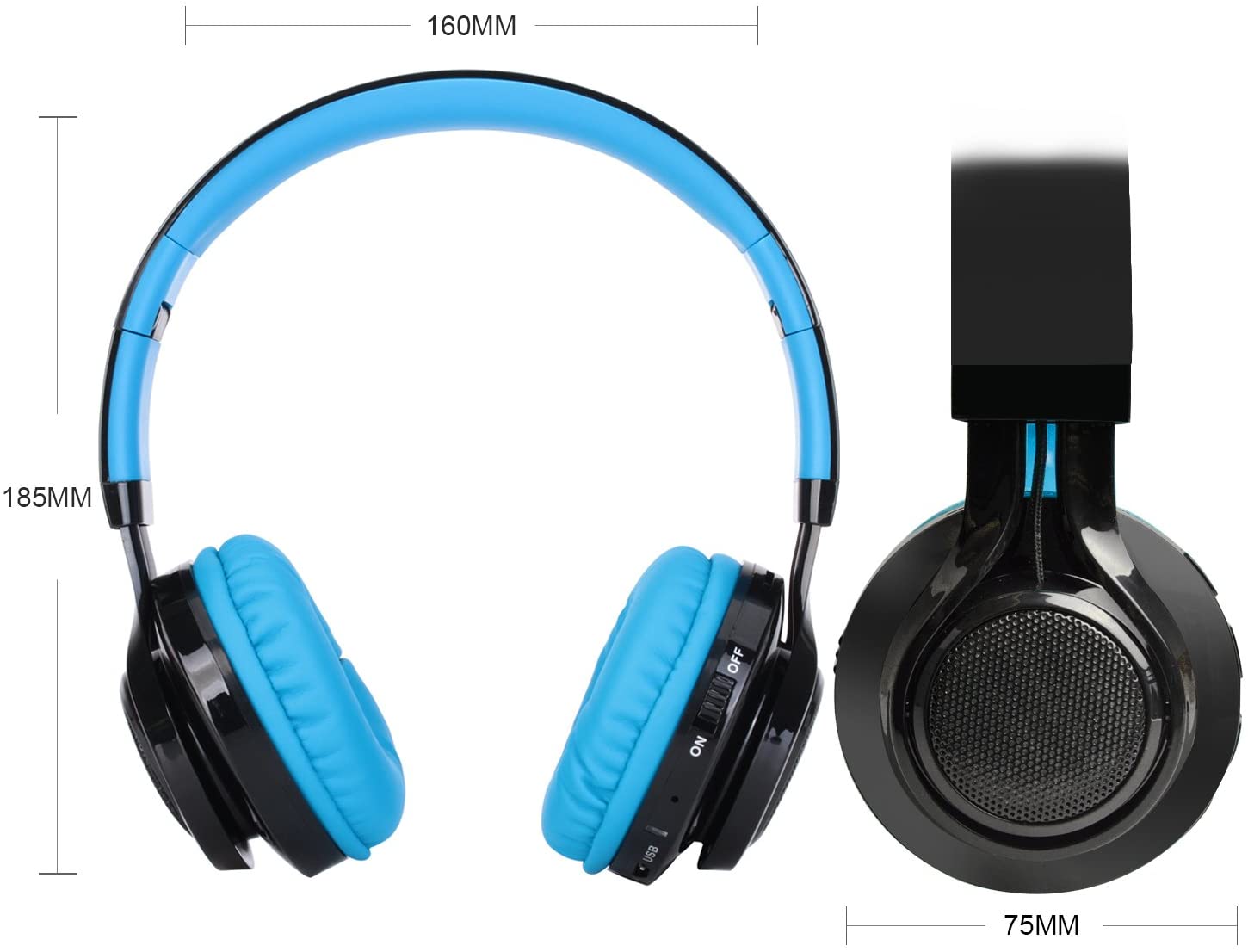 Bluetooth Headset, Riwbox AB005 Wireless Headphones 5.0 with Microphone Foldable Headphones with TF Card FM Radio and LED Lig