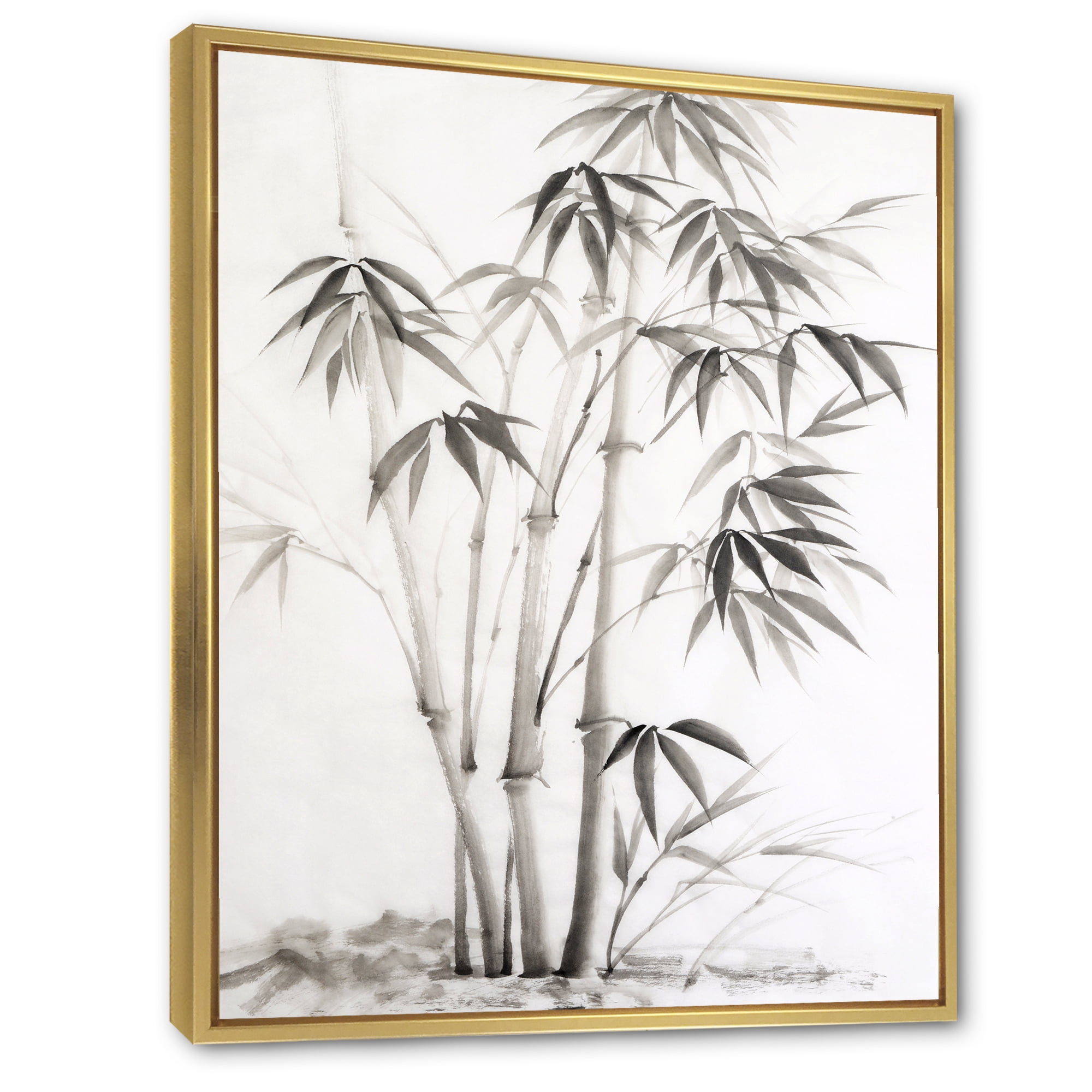 Designart 'Vintage Black and White Bamboo II' Traditional Framed Canvas Wall Art Print
