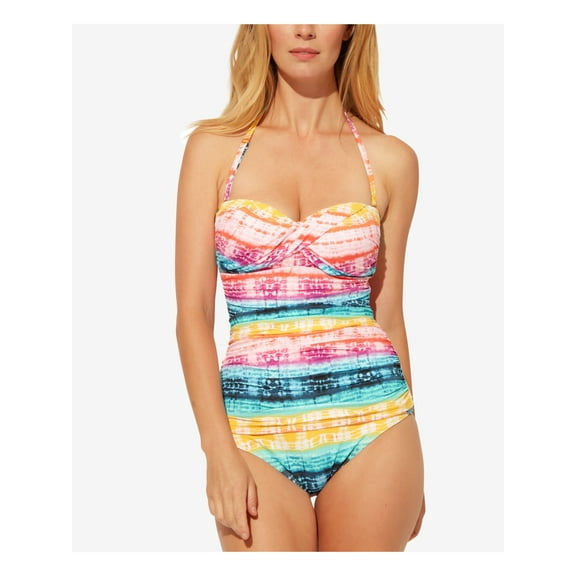 BLEU Women's Blue Acid Wash Removable Strap Twist Front Rod Beattie Bandeau Tankini Swimsuit Top 14