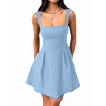 thumbnail image 2 of Women'S Sleeveless Square Neck Adjustable Straps Tie Back A-Line Mini Party Club Dress Light Blue M, 2 of 9