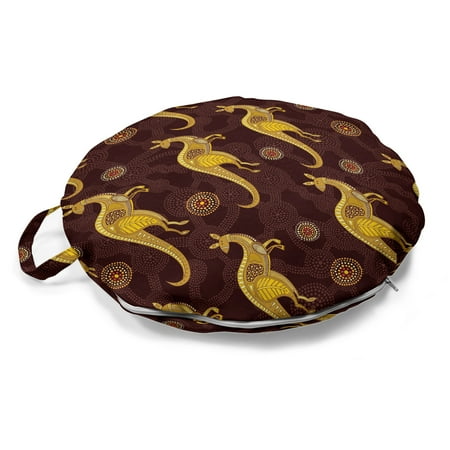 

Australia Round Floor Cushion with Handle Dotted Kangaroos Pattern with Abstract Geometric Shapes Cultural Art Pillow for Living Room & Dorms 18 Round Dark Yellow and Maroon by Ambesonne