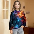 thumbnail image 2 of ZXLBBD Girls Galaxy Print Hooded Sweatshirts Soft Long Sleeve Pullover with Front Pockets for Kids Outerwear Versatile Trendy Casual Dailywear, 2 of 7