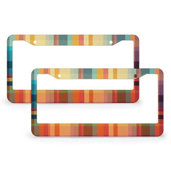 Retro Plaid License Plate Cover 2 Pcs Set Buffalo Plaids Check Standard Car Tag Cover Holder for Girl Women Men Vehicles 2 Holes Aluminum License Plate Frames